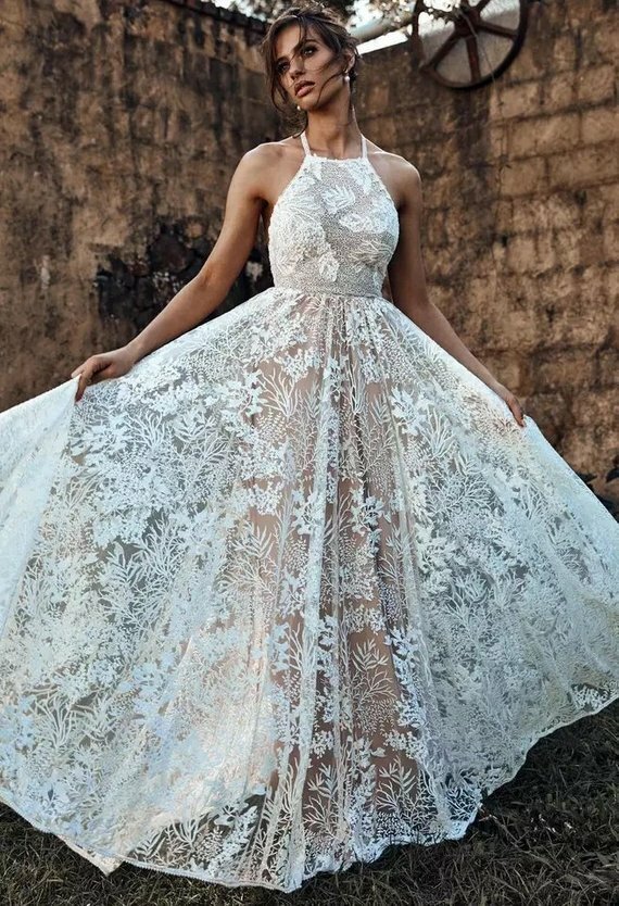 halter boho wedding dress